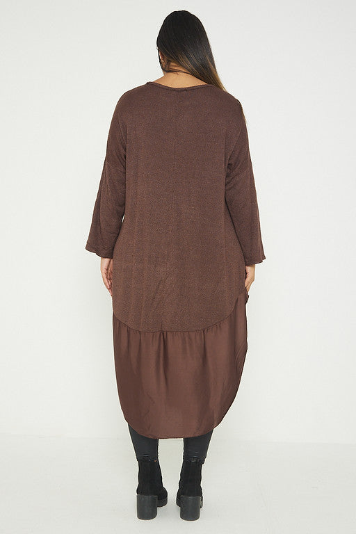 One Size Round Neck Knitted Jumper Dress With Satin Hem