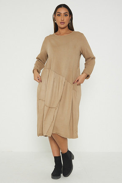 One Size Asymmetrical Skirt Long Sleeve Midi Dress