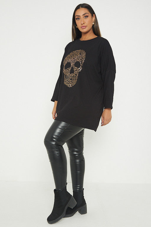 One Size Skull Glitter Print T-Shirt