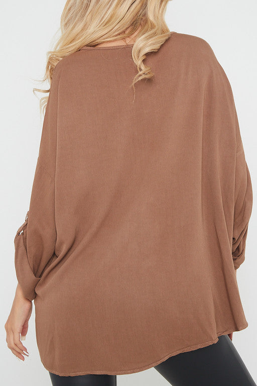 One Size 'V' Embellished V Neck Top