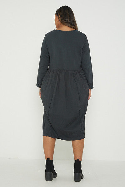 One Size Asymmetrical Skirt Long Sleeve Midi Dress