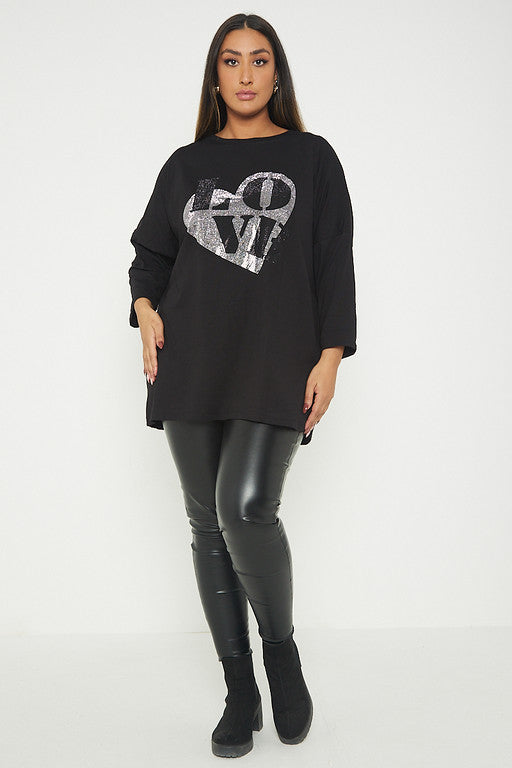 One Size Love Heart Print T-Shirt