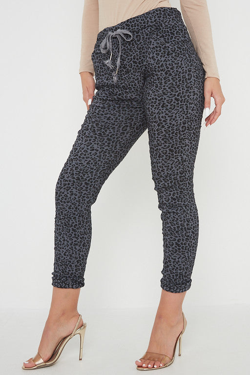 One Size Leopard Print Cuffed Trousers