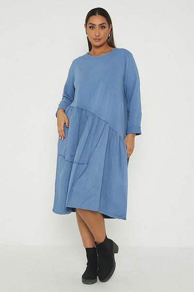 One Size Asymmetrical Skirt Long Sleeve Midi Dress