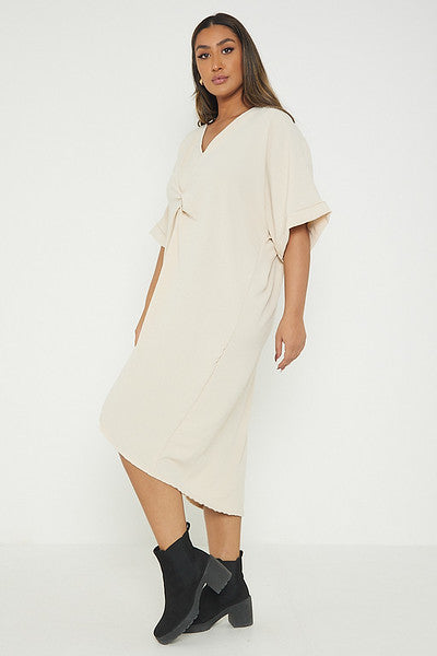 One Size Twist Front Mid Sleeve Midi Tunic Dress