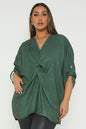 One Size Snake Print Twist Front Turn Up Sleeve Blouse