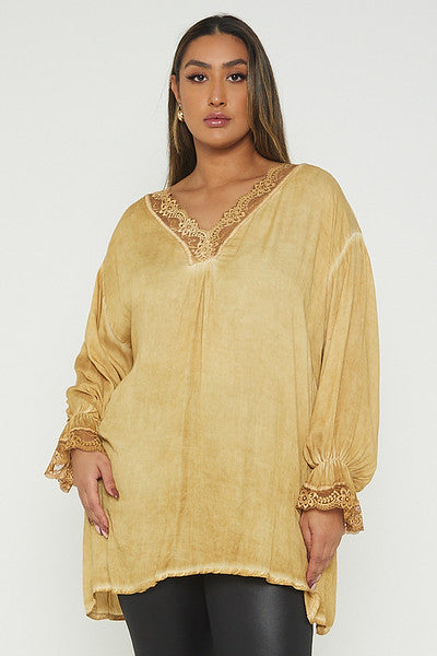 One Size Lace Trim Blouse