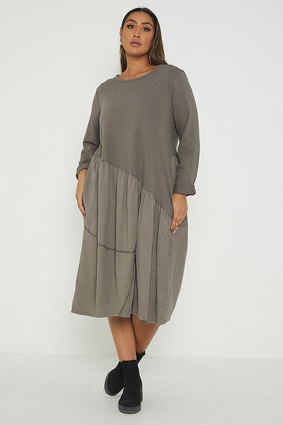 One Size Asymmetrical Skirt Long Sleeve Midi Dress