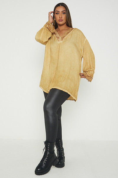 One Size Lace Trim Blouse