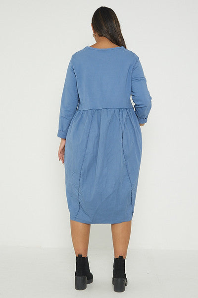 One Size Asymmetrical Skirt Long Sleeve Midi Dress