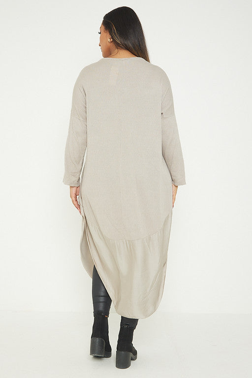 One Size Round Neck Knitted Jumper Dress With Satin Hem