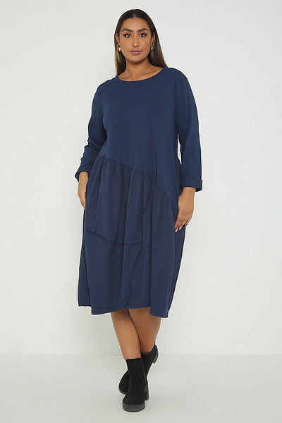 One Size Asymmetrical Skirt Long Sleeve Midi Dress