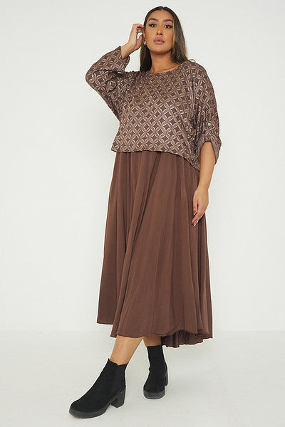 One Size Geo Print Jumper Top with Long Dress