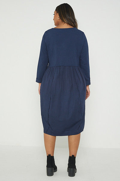 One Size Asymmetrical Skirt Long Sleeve Midi Dress