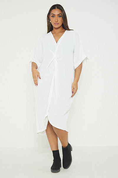 One Size Twist Front Mid Sleeve Midi Tunic Dress