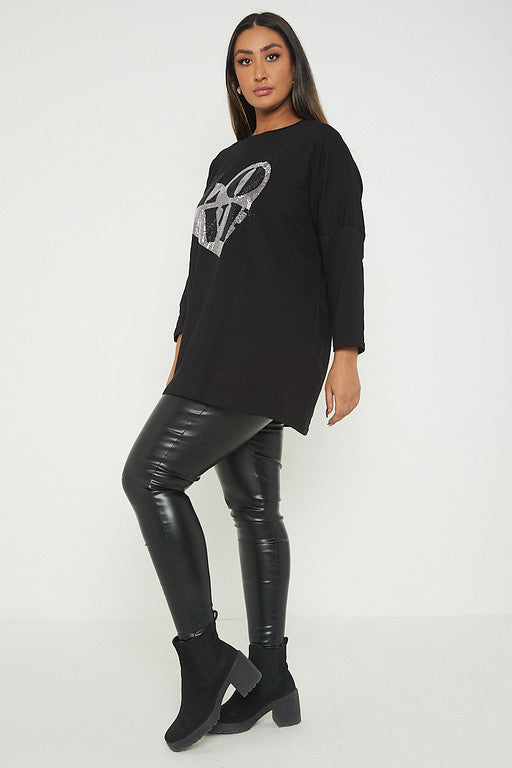 One Size Love Heart Print T-Shirt