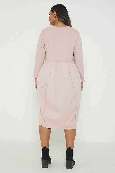 One Size Asymmetrical Skirt Long Sleeve Midi Dress
