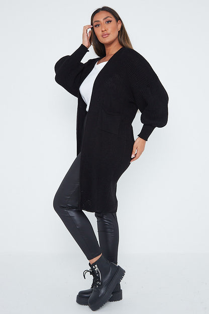 One Size Mid Length Knit Pocket Cardigan