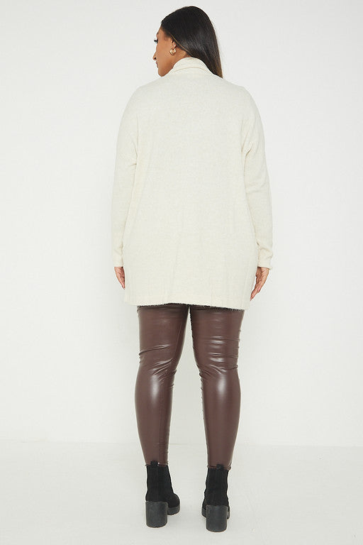 One Size Fringe Hem Pocket Cardigan Jumper