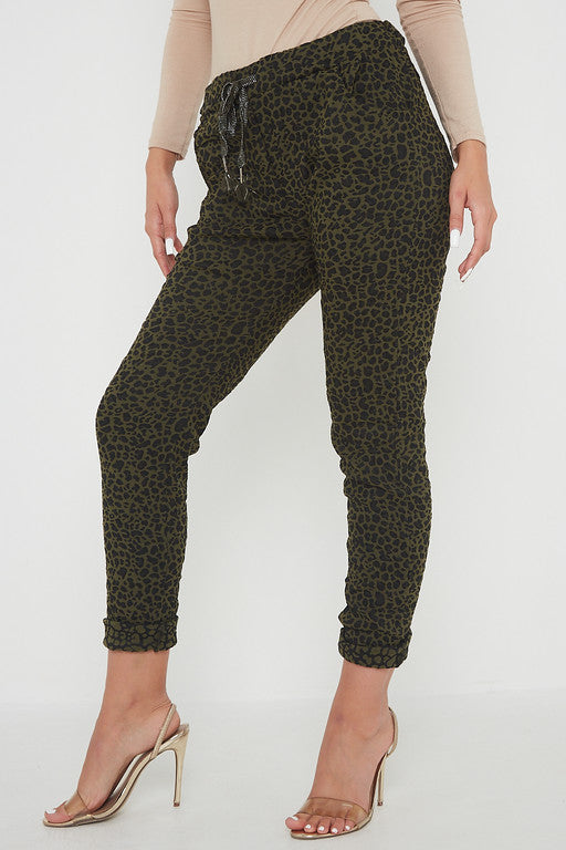 One Size Leopard Print Cuffed Trousers