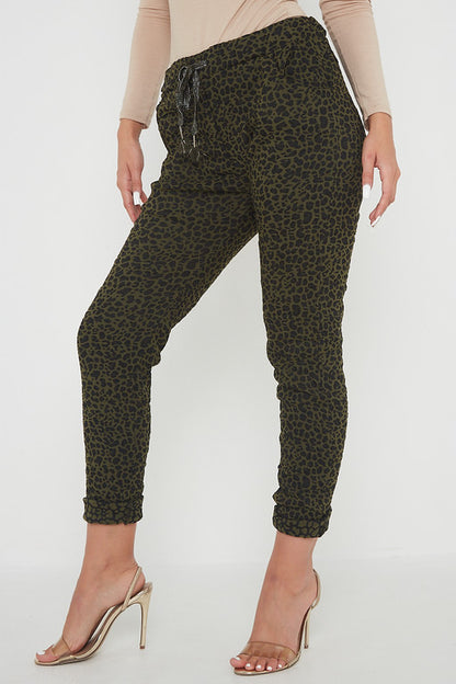 One Size Leopard Print Cuffed Trousers