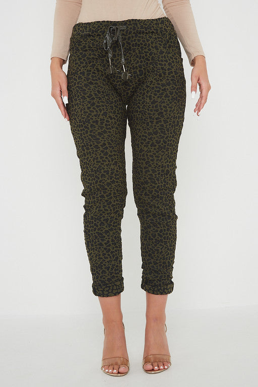 One Size Leopard Print Cuffed Trousers