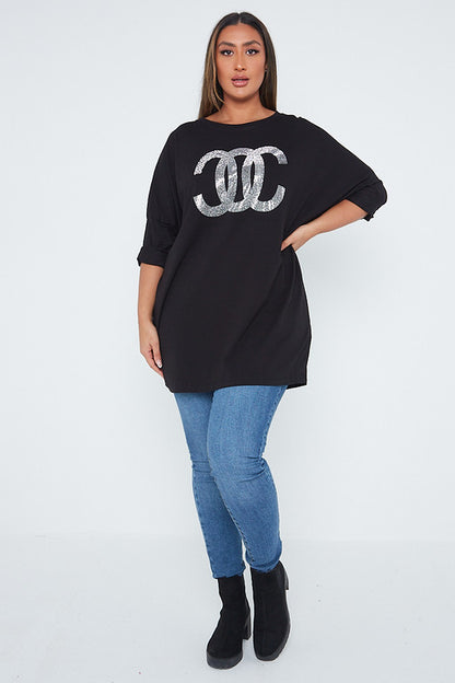 One Size Black OC Gem Embellished Top