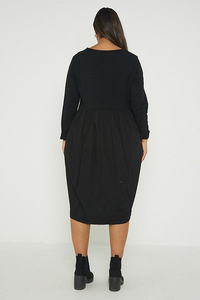 One Size Asymmetrical Skirt Long Sleeve Midi Dress