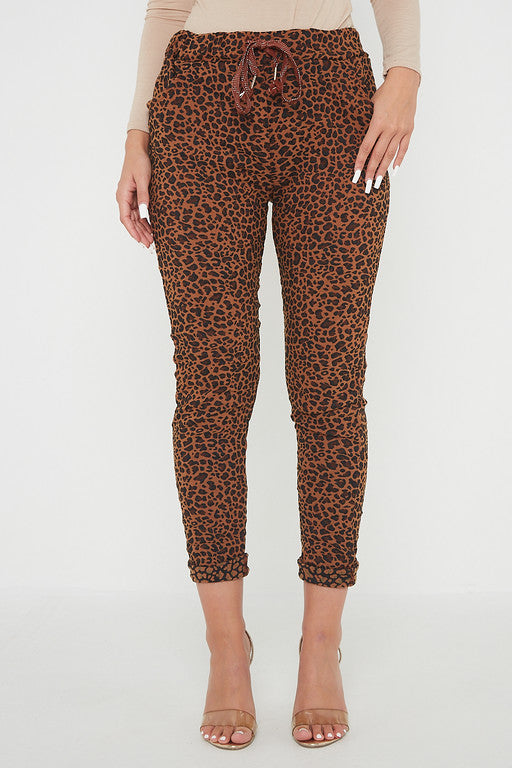 One Size Leopard Print Cuffed Trousers