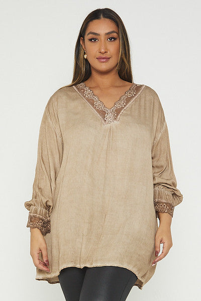 One Size Lace Trim Blouse