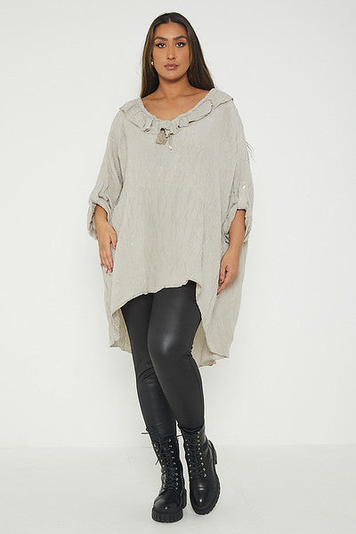 One Size Frill Neck Dip Hem Blouse