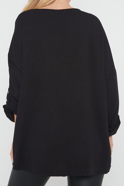 One Size 'V' Embellished V Neck Top