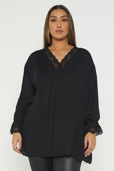 One Size Lace Trim Blouse