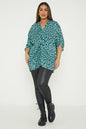 One Size Leopard Print Twist Front Turn Up Sleeve Blouse