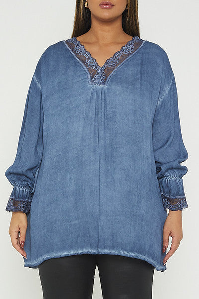 One Size Lace Trim Blouse