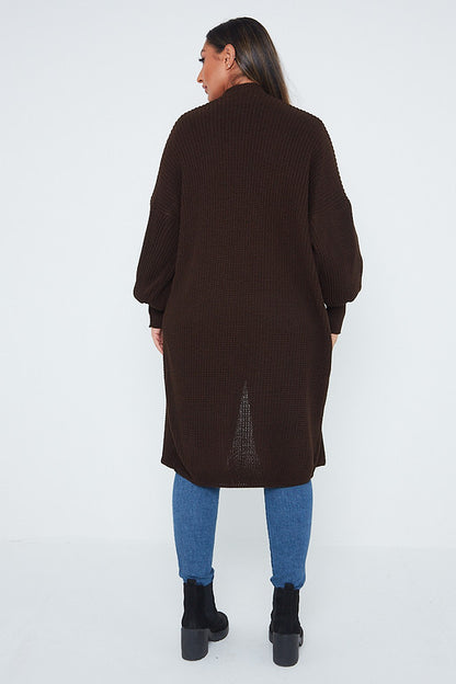 One Size Mid Length Knit Pocket Cardigan
