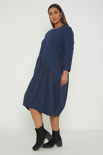 One Size Asymmetrical Skirt Long Sleeve Midi Dress