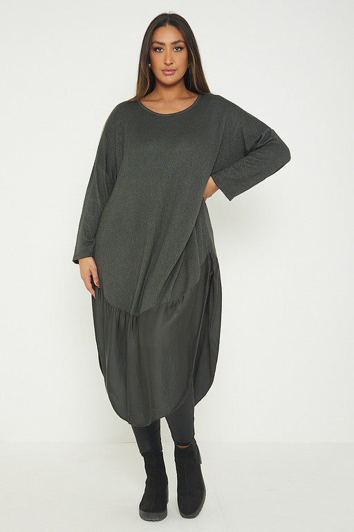 One Size Round Neck Knitted Jumper Dress With Satin Hem
