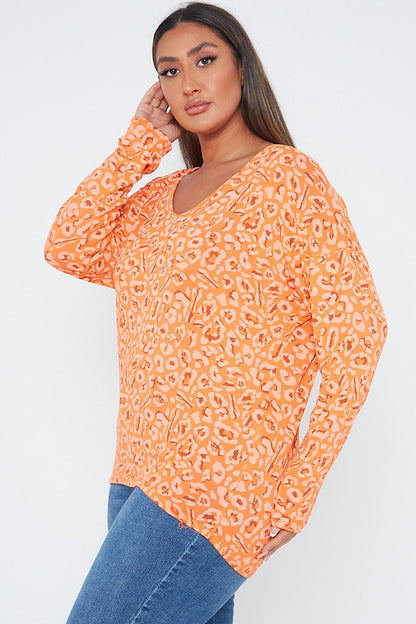 One Size Orange Leopard Print Top
