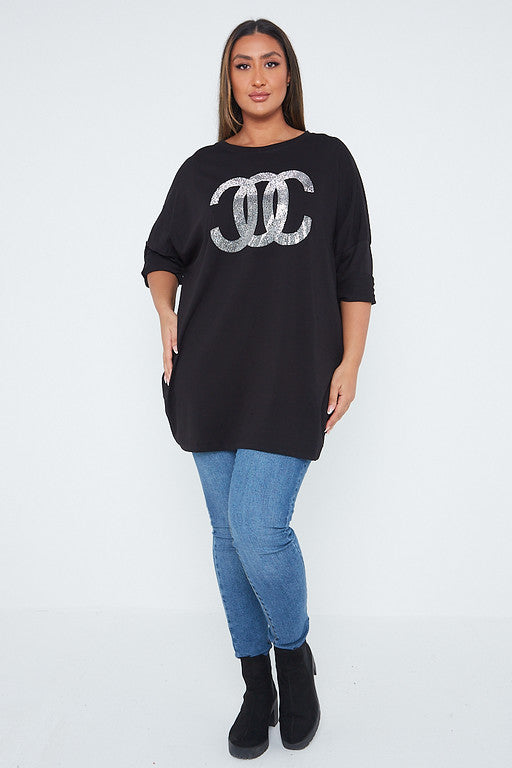 One Size Black OC Gem Embellished Top