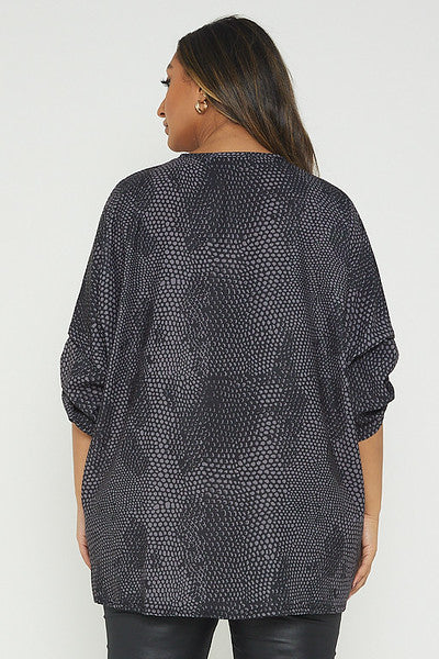 One Size Snake Print Twist Front Turn Up Sleeve Blouse