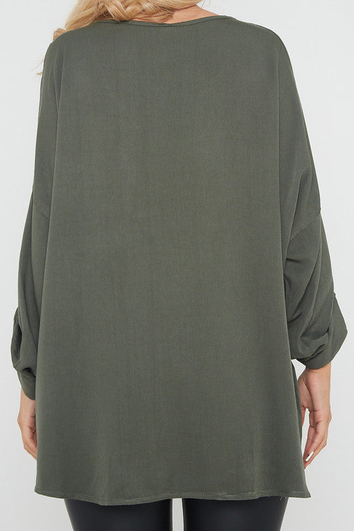 One Size 'V' Embellished V Neck Top