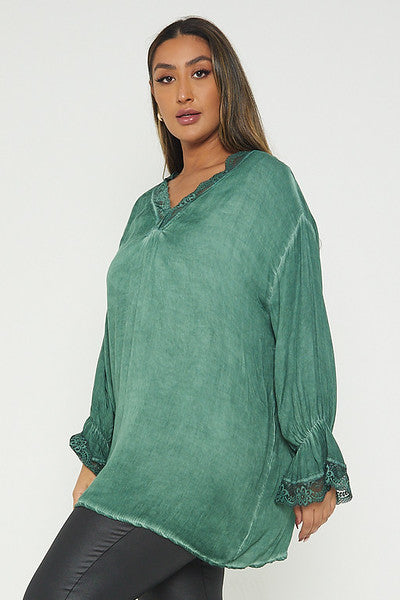 One Size Lace Trim Blouse