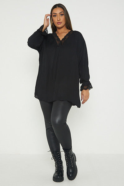 One Size Lace Trim Blouse