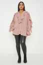 One Size Ruffle Detail Crinkle Lurex Shirt Blouse