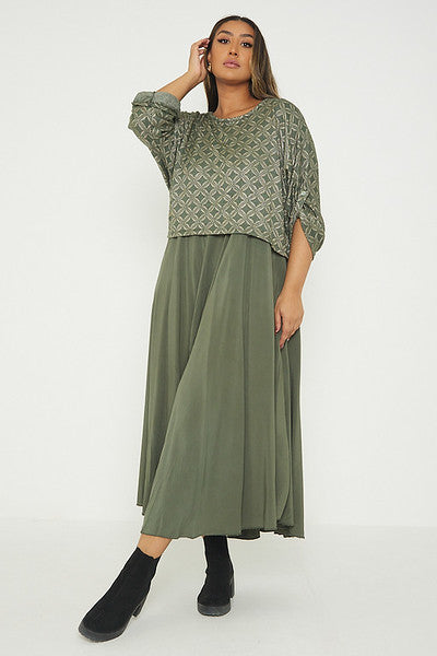 One Size Geo Print Jumper Top with Long Dress