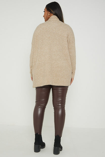 One Size Fringe Hem Pocket Cardigan Jumper