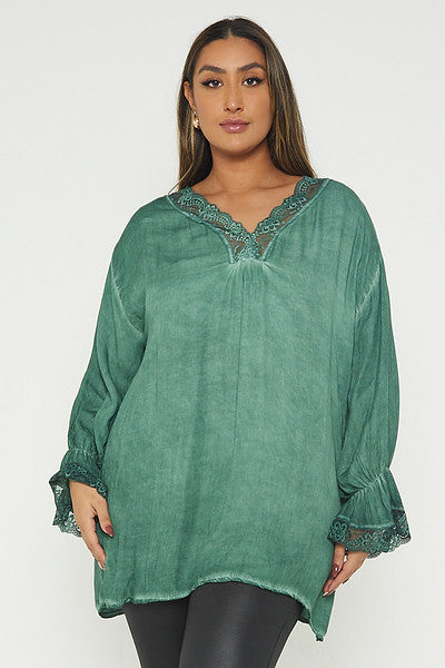 One Size Lace Trim Blouse