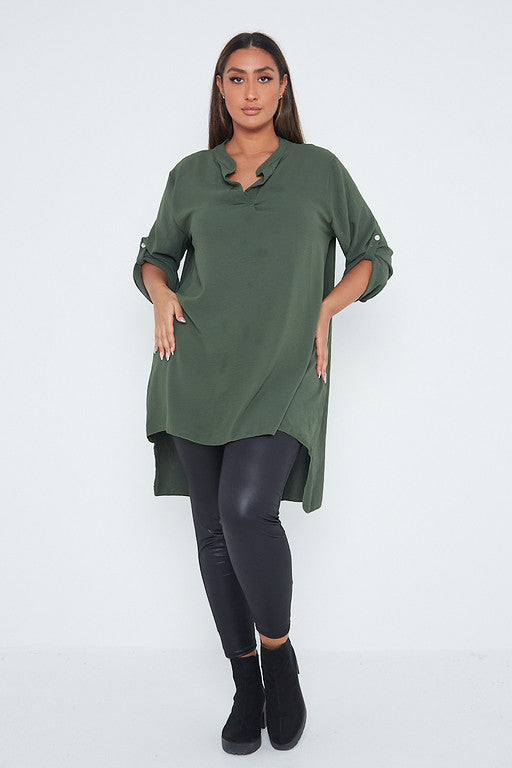 One Size Turn Up Sleeve Tunic Blouse Top