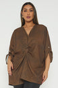 One Size Snake Print Twist Front Turn Up Sleeve Blouse